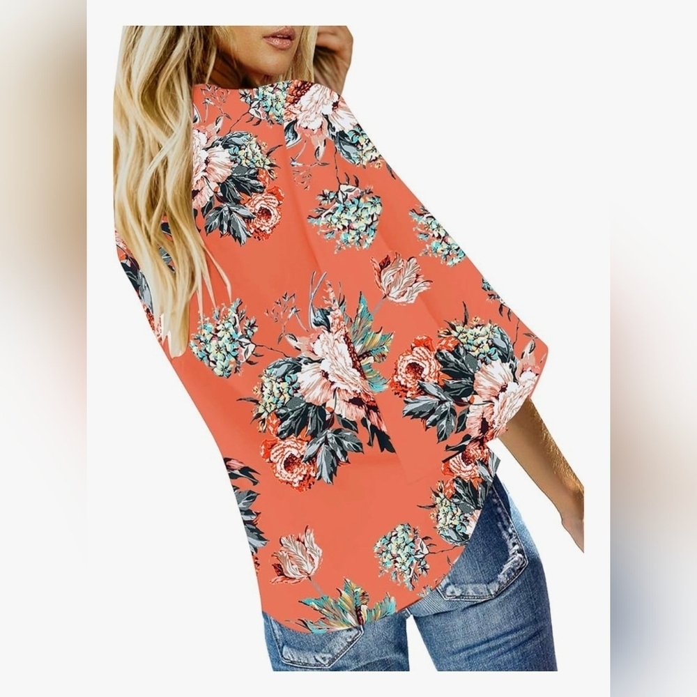 Tie Knot, Button Down Floral Blouse #1036 - Picture 5 of 11
